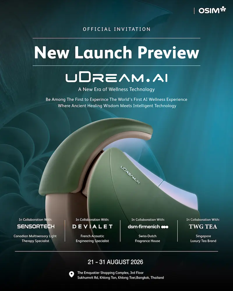 OSIM ชวนสัมผัส 11 วันแห่งประสบการณ์ WELLNESS ระดับโลก เปิดตัว OSIM UDREAM.AI พร้อมเนรมิต “THE REALM OF WELLNESS” ร่วมกับพันธมิตรชั้นนำ ระหว่างวันที่ 21–31 สิงหาคมนี้ ณ A SPACE ชั้น 3 ศูนย์การค้าเอ็มควอเทียร์
